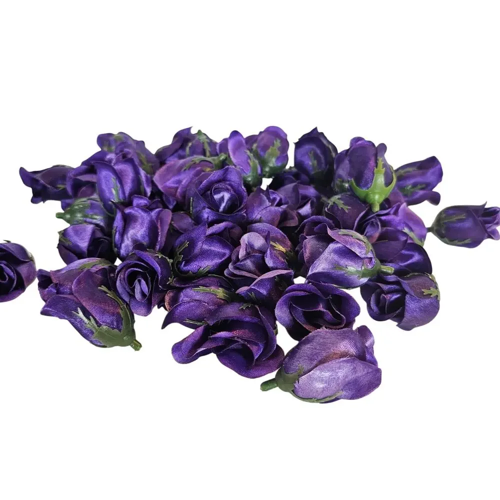 105 Purple Satin Rose Heads Lot Open Roses Buds Stemless Wedding Craft Decor